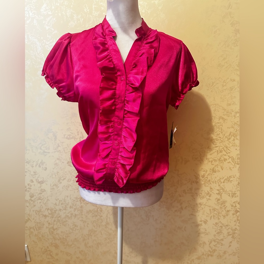 Elegant Pink Ruffle Blouse
